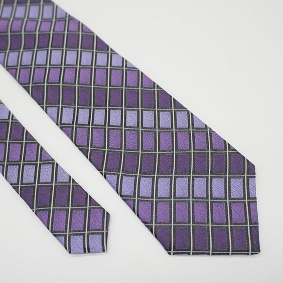 Pronto Uomo Gradient‎ Purple Check Jacquard Woven Silk Tie - Picture 1 of 7